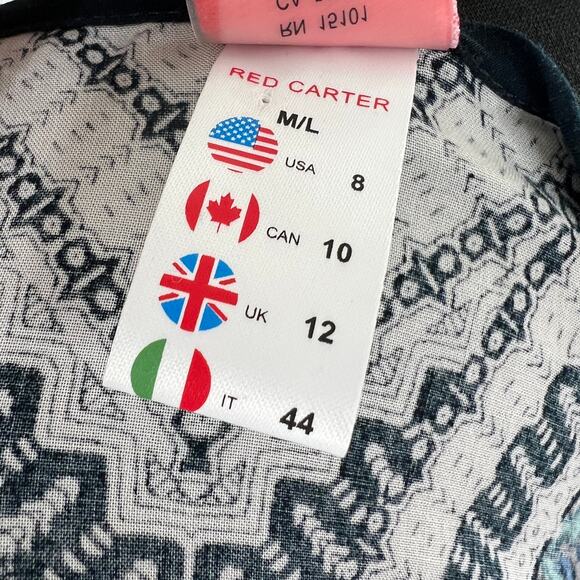 RED CARTER Black M/L Swim Cover Up Tunic Top Boho Peacock Scoop Neck 3/4 Sleeves - Picture 9 of 10